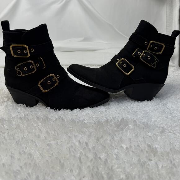 Sam & Libby Shoes - Sam and Libby Boots Gold Buckle And Black Suede Size 7.5